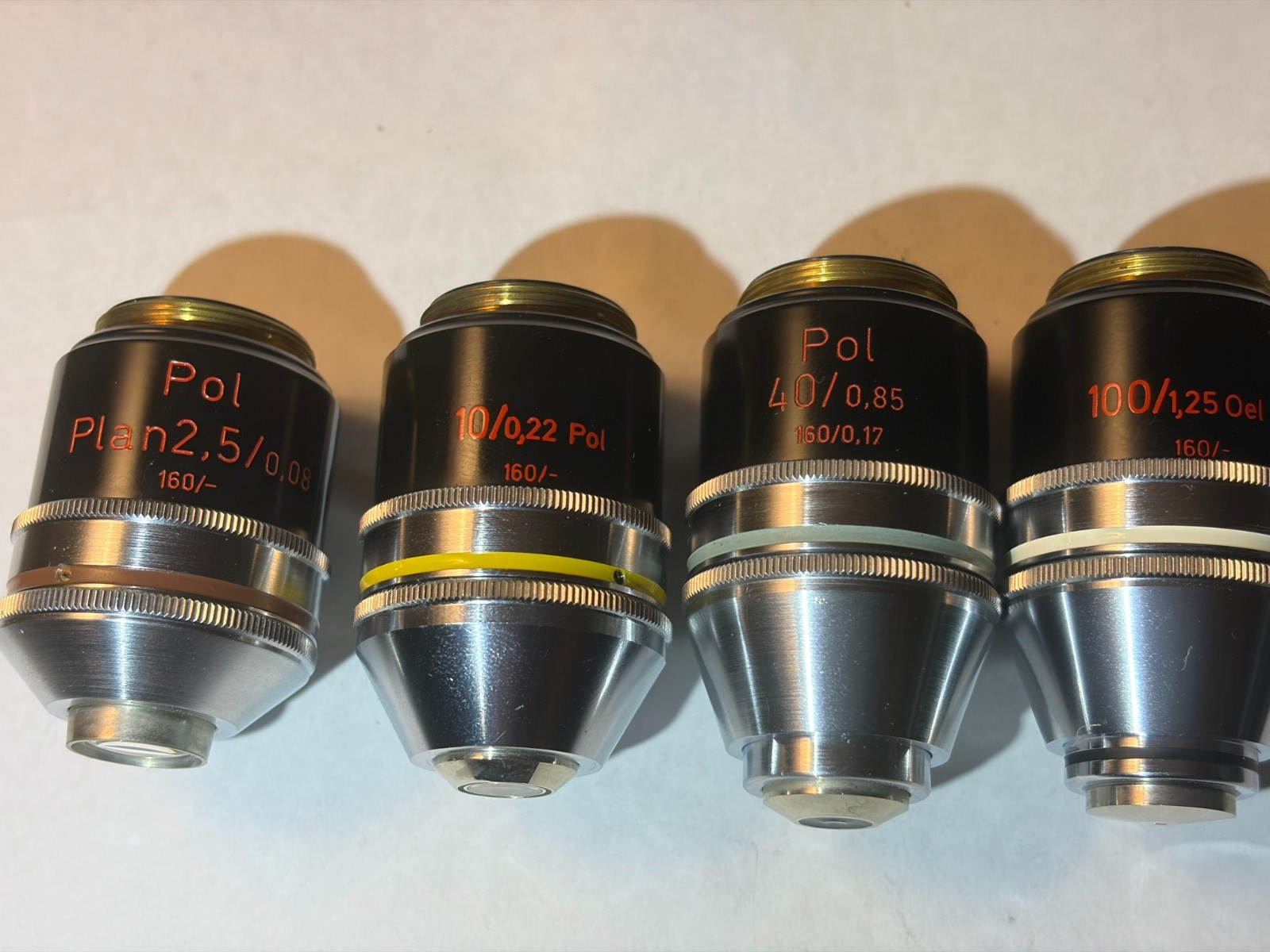 Carl Zeiss West Germany POL Objective Set 2.5x 10x 40x 100x Oil Polarizing