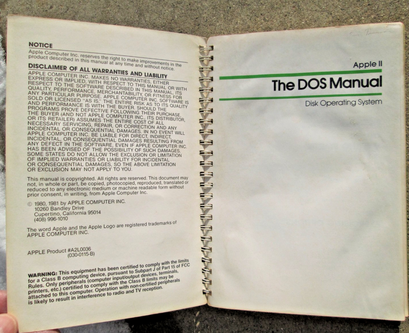 Apple II The DOS Manual Disc Operating System 1981 Spiral Bound Paperback PC