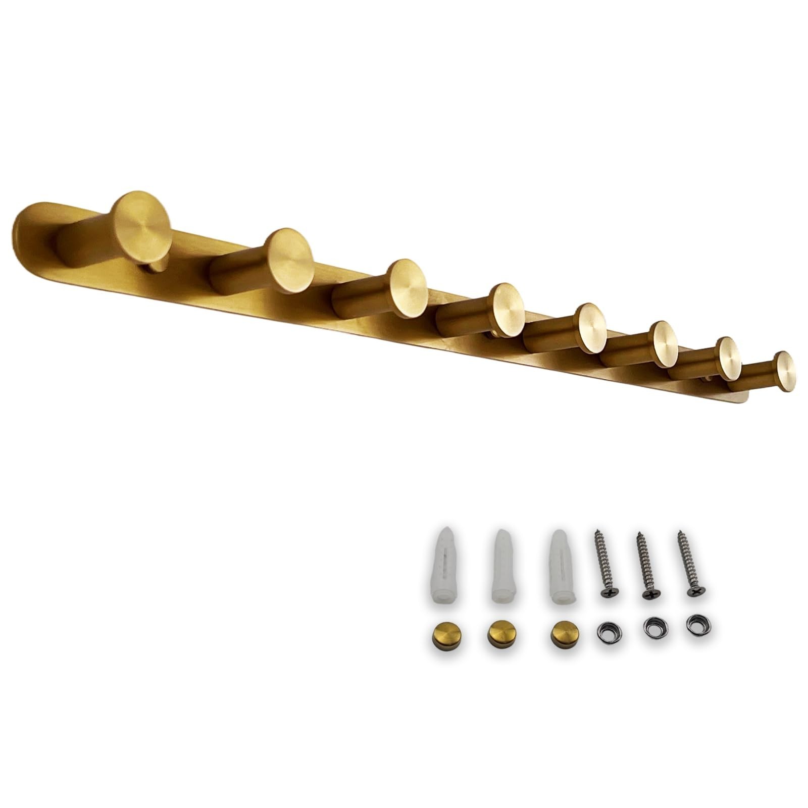 Brushed Gold Coat Rack Wall Mount with 8 Hooks, 304 Stainless Steel | Heavy D...