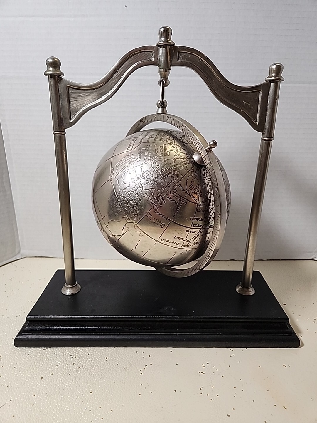 Desktop World Globe Silver/Black 6.5" on Stand