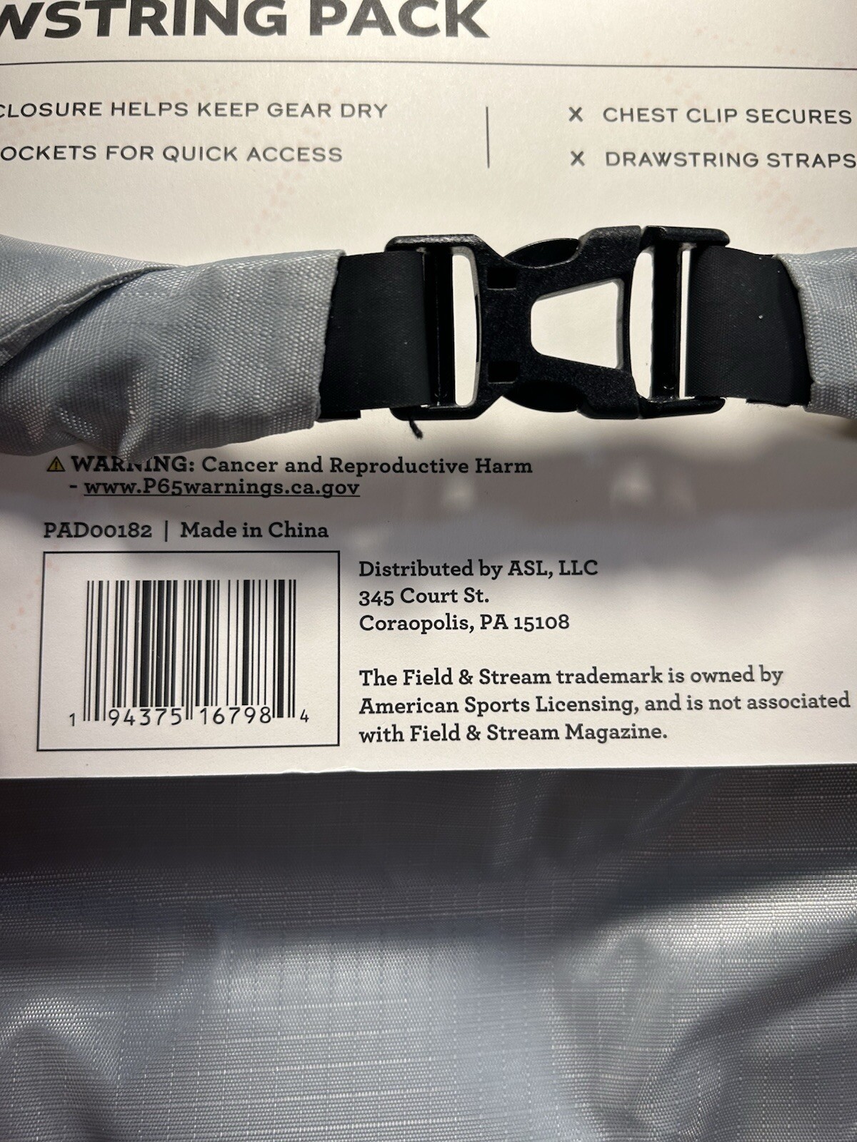 F&S, Field & Stream Water Resistant Drawstring Pack, Red/Grey