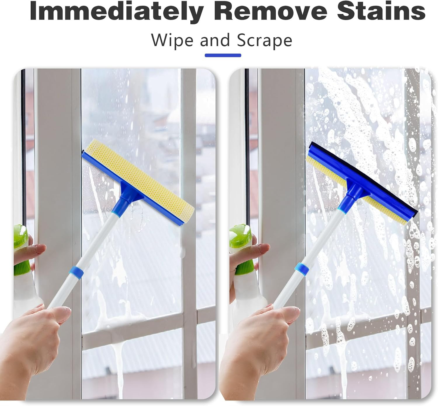 15.9" Window Squeegee for Car,2 in 1 Squeegee Window Cleaner with Long Stainl...