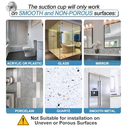 Vacuum Suction Cup Hooks for Shower, Shower Hooks for 2 Pack Round Silver