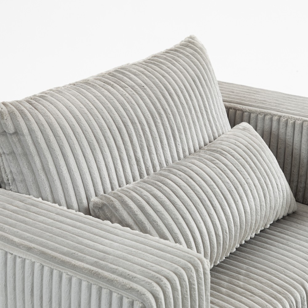 Modular Oversized Corduroy Floor Couch with Ottoman, All-Foam Deep-Seat
