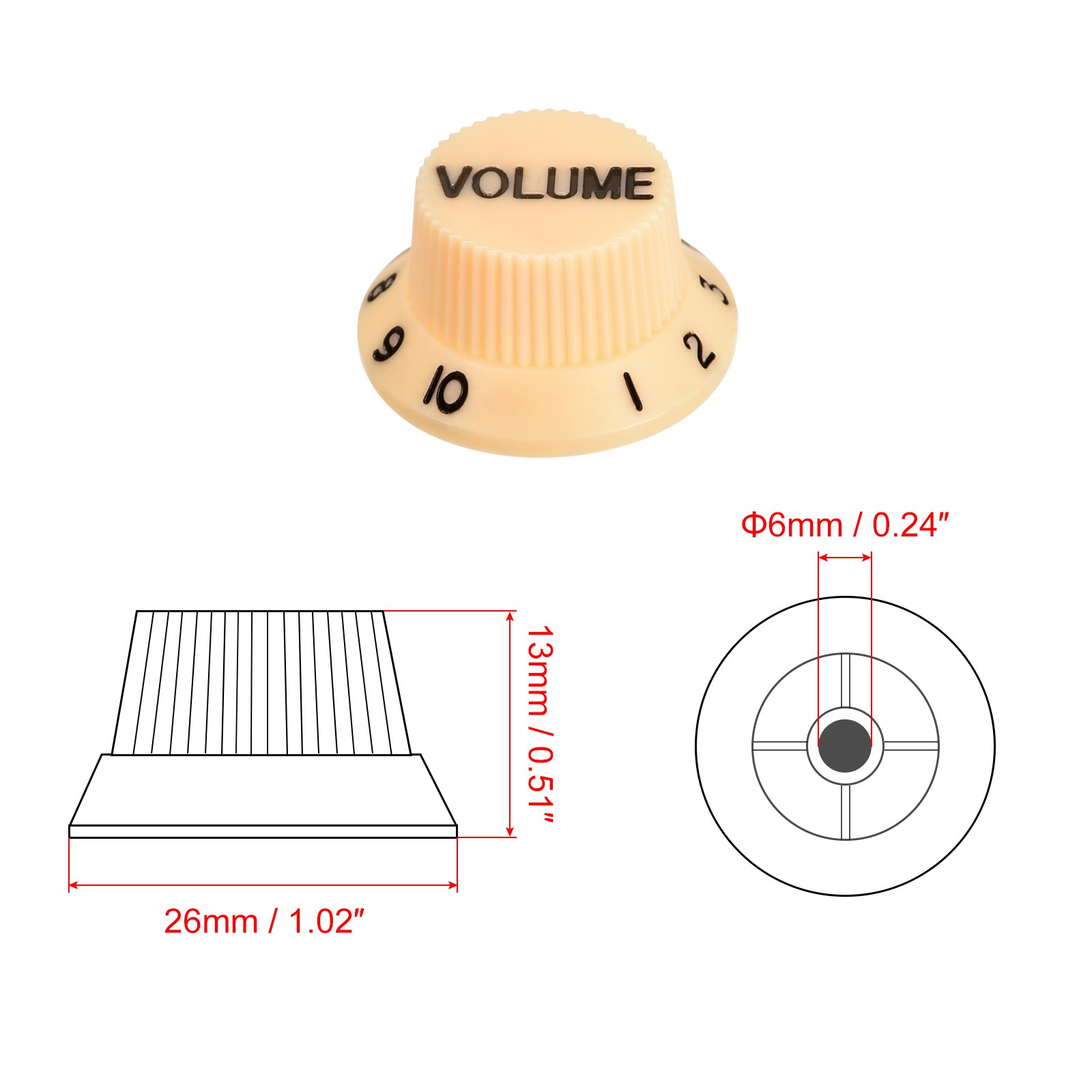 Speed Control Knobs 1Volume 2Tone Cream with Black Characters
