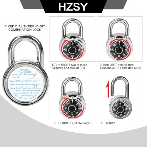 Combination Padlock 1 Pack, Fixed Dial Combination Padlock with 1 PACK Black