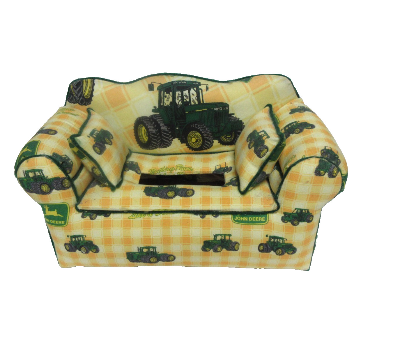 John Deere Sofa Tissue Box Cover Hand Made W/Pillow Nothing Runs Like A Deere!