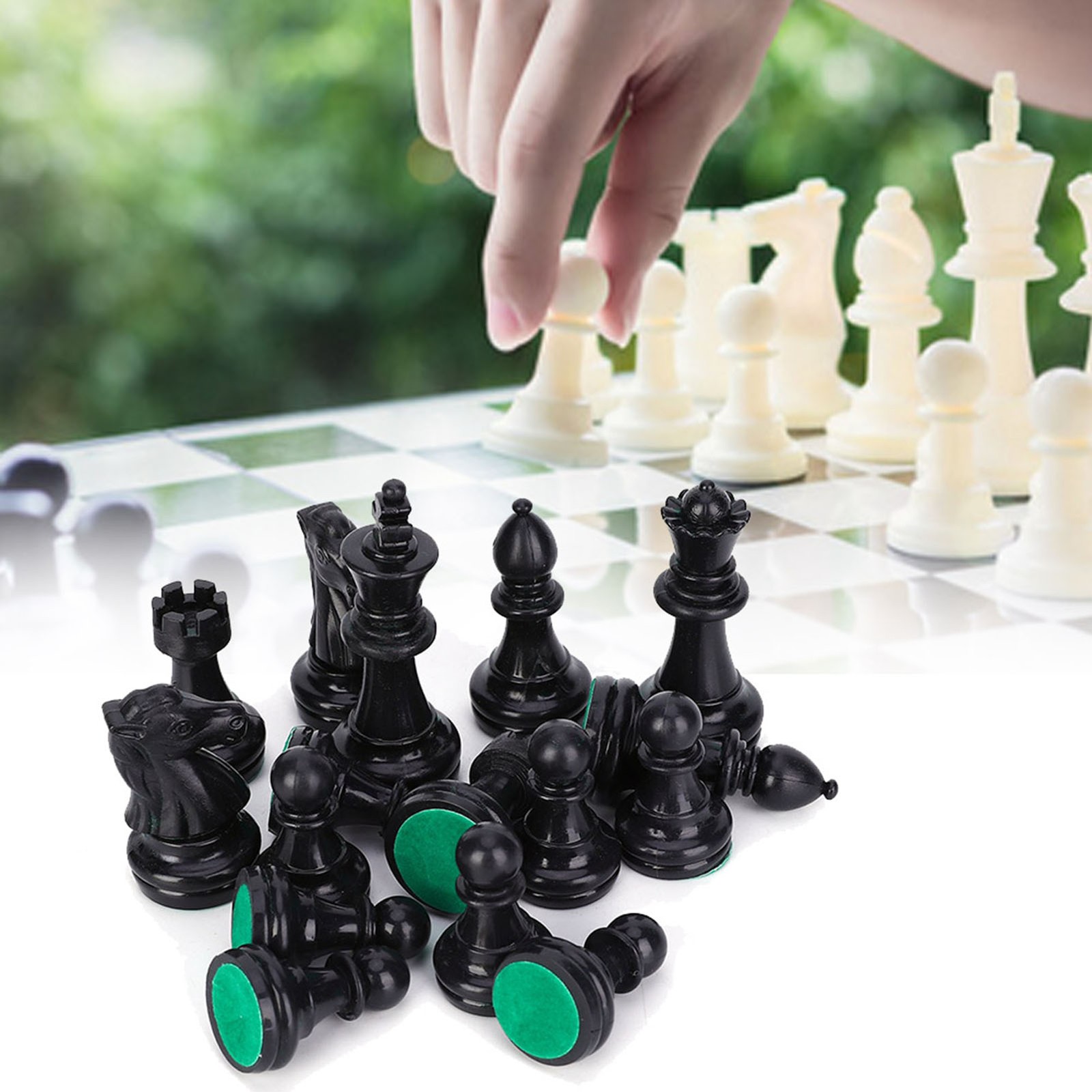 Plastic Chessmen Set International Chess Game Complete Chessmen Set Black&&White