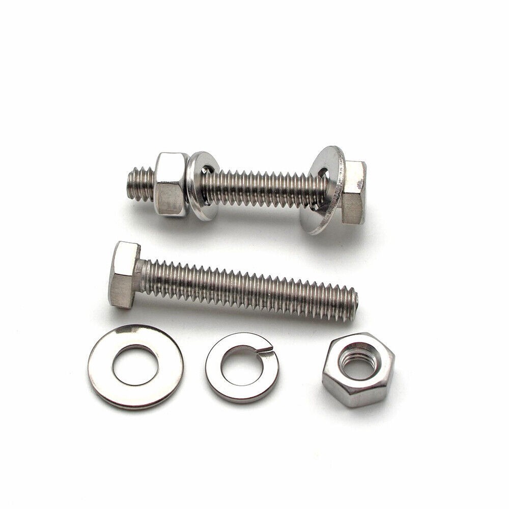 64pcs 3/8-16 Hex Head Bolt Nut Flat & Lock Washer Assortment Kit Stainless Steel