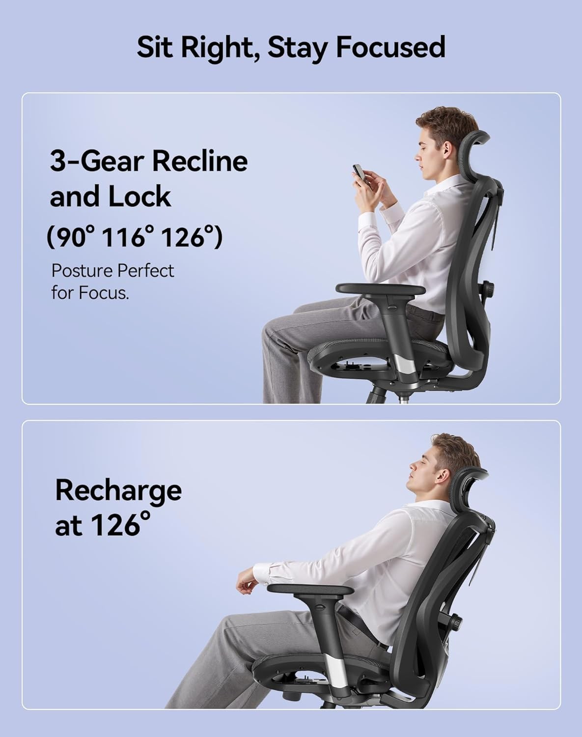 M57 Ergonomic Mesh Office Chair, 330-pound weight capacity — Black