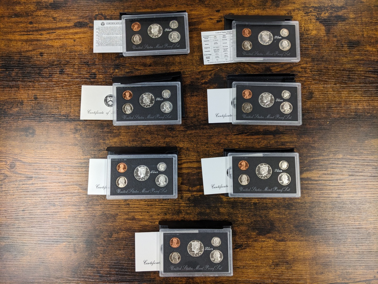 1992-1998 US Mint Issued SILVER Proof Sets. 7 Sets.