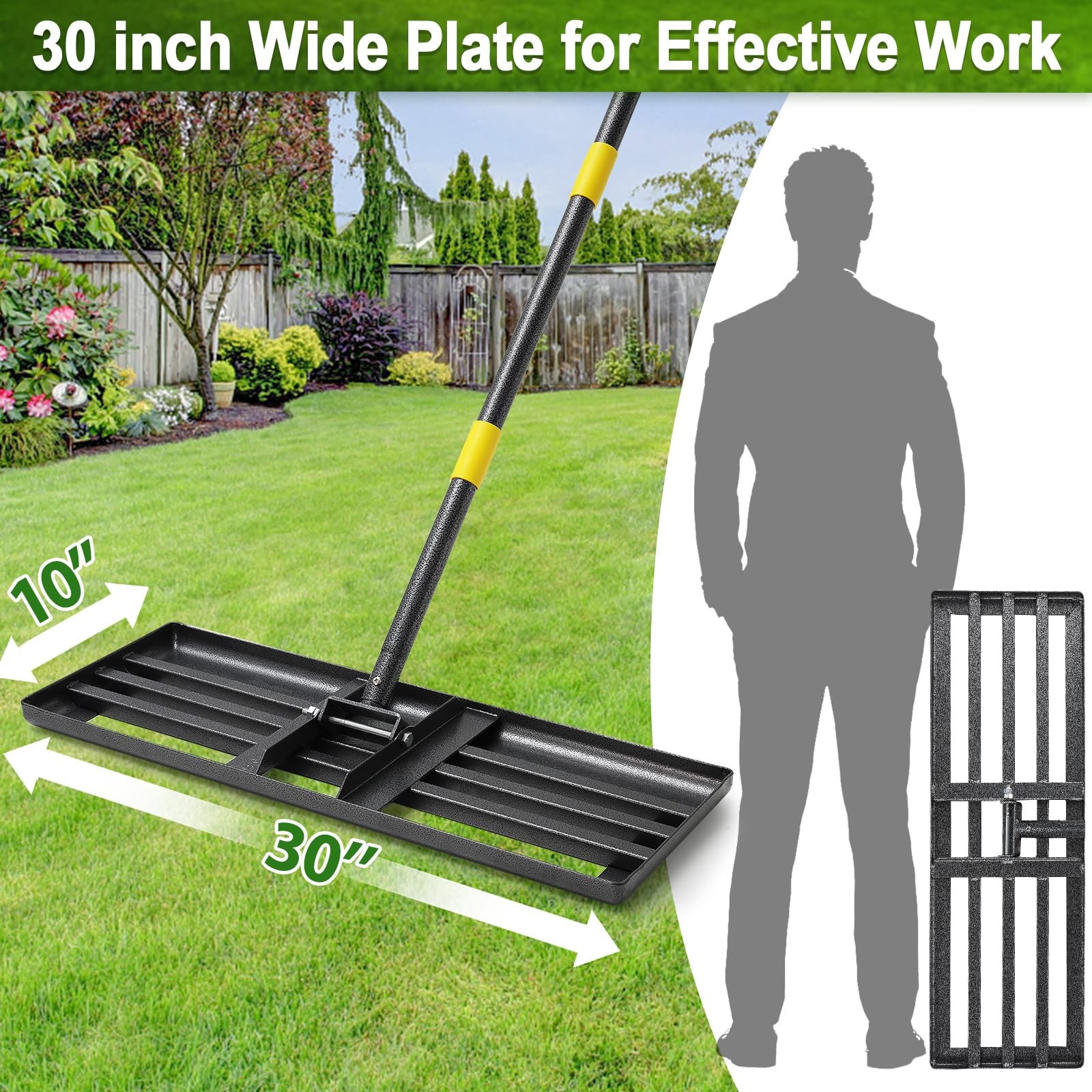 Lawn Leveling Rake, 30"x10" Levelawn Tool, 6FT Adjustable Handle Leveling Too...