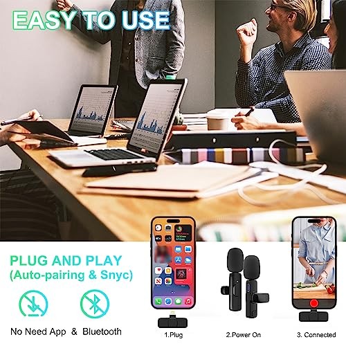 2 Pack Wireless Lavalier Microphone for iPhone, Professional Lapel Lightning