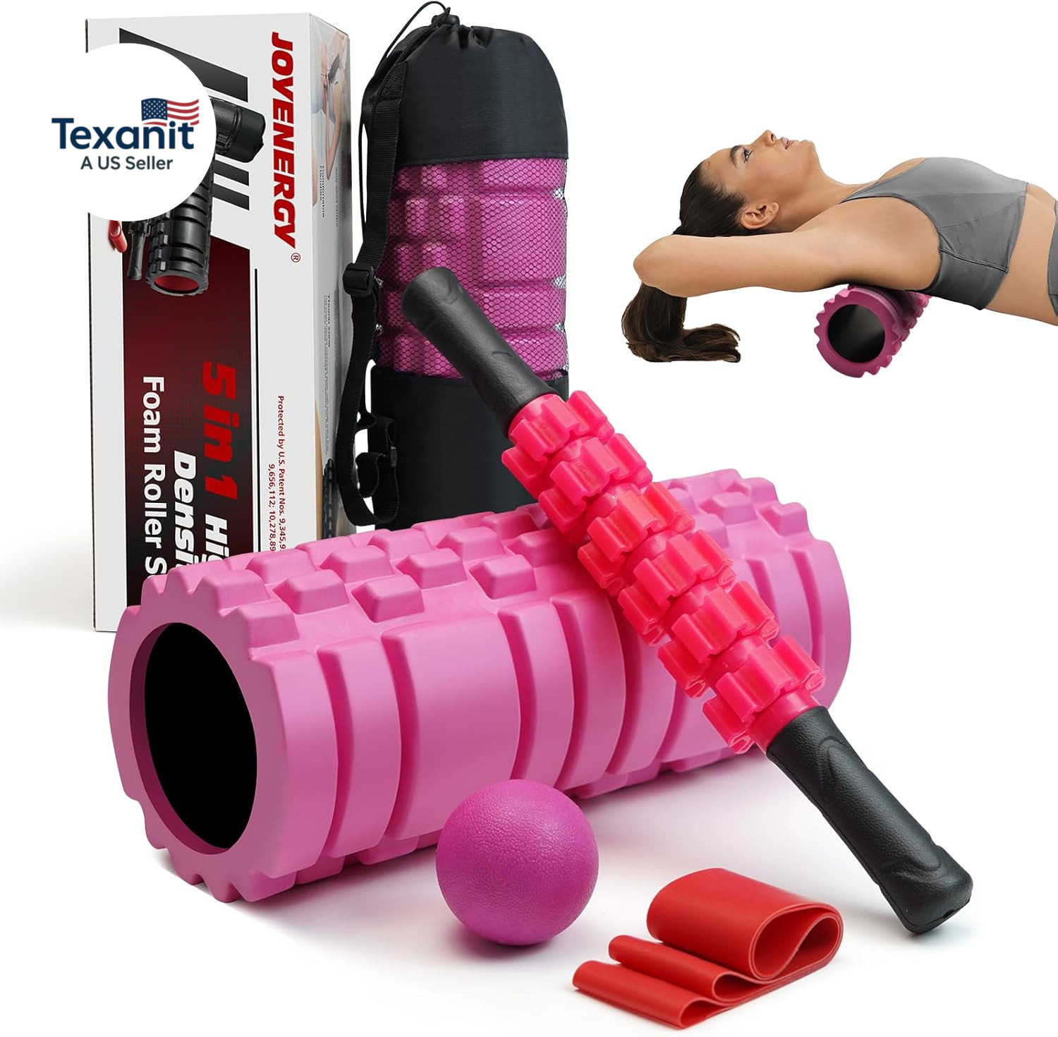 5 in 1 Foam Roller Set, Trigger Point Foam Roller Patented, Massage Stick, Massa