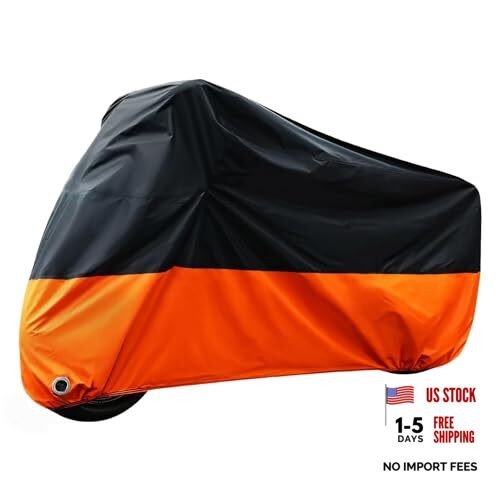 Motorcycle Cover All Season Weather Quality Waterproof Sun 104" Black+Orange
