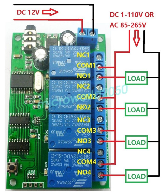 AD22B04 12V 4CH MT8870 DTMF Tone Signal Decoder Relay Phone Remote Control PLC