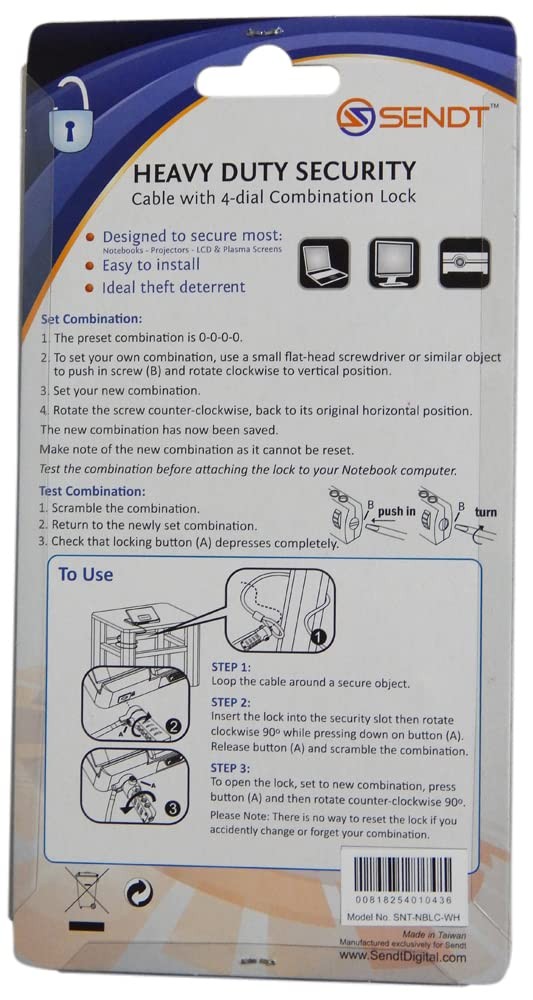 White Notebook/Laptop Combination Lock Security Cable