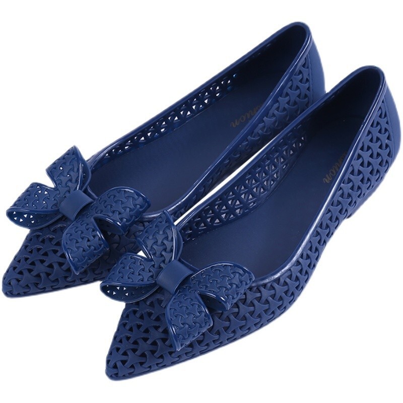 Womens Ladies Flat Peep Toe Casual Office Jelly Bow Slip On Shoes Ballerina Pump