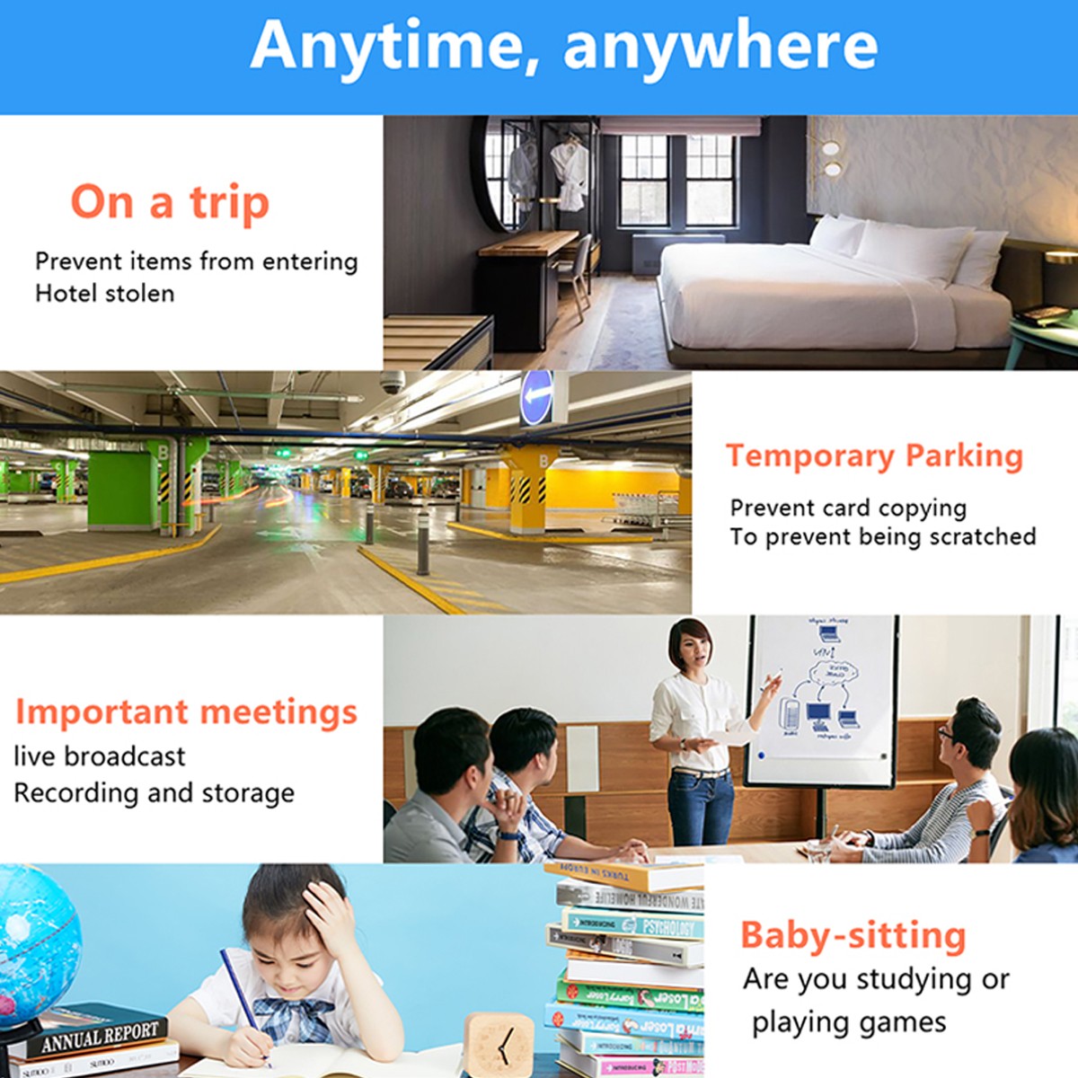 HD 1080P WiFi Security Camera 5V Micro USB Plug-in Power Motion Detection Audio