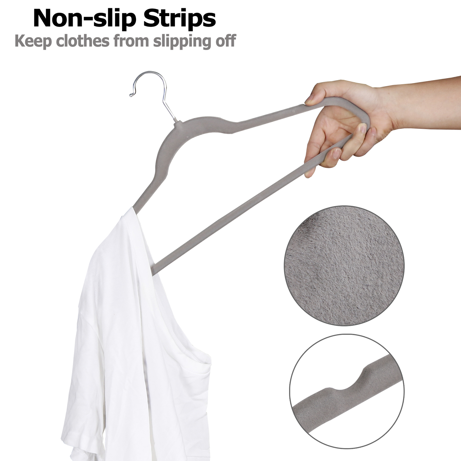 100PCS Grey Velvet Hangers Non-Slip Clothes Hangers Premium 360° Swivel Hook