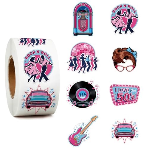1000Pcs Music Stickers, 1950's Rock and Roll Music Party Sock Hop 50s