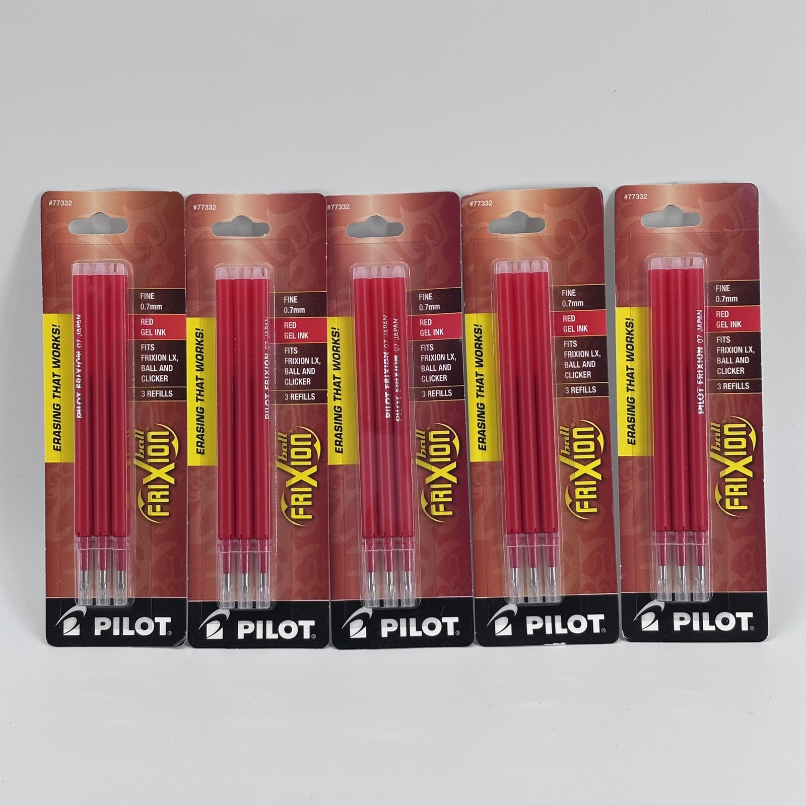 5x Pilot FriXion Ball Erasable Gel Ink Refills, Fine Point, (3 Refills Per Pack)