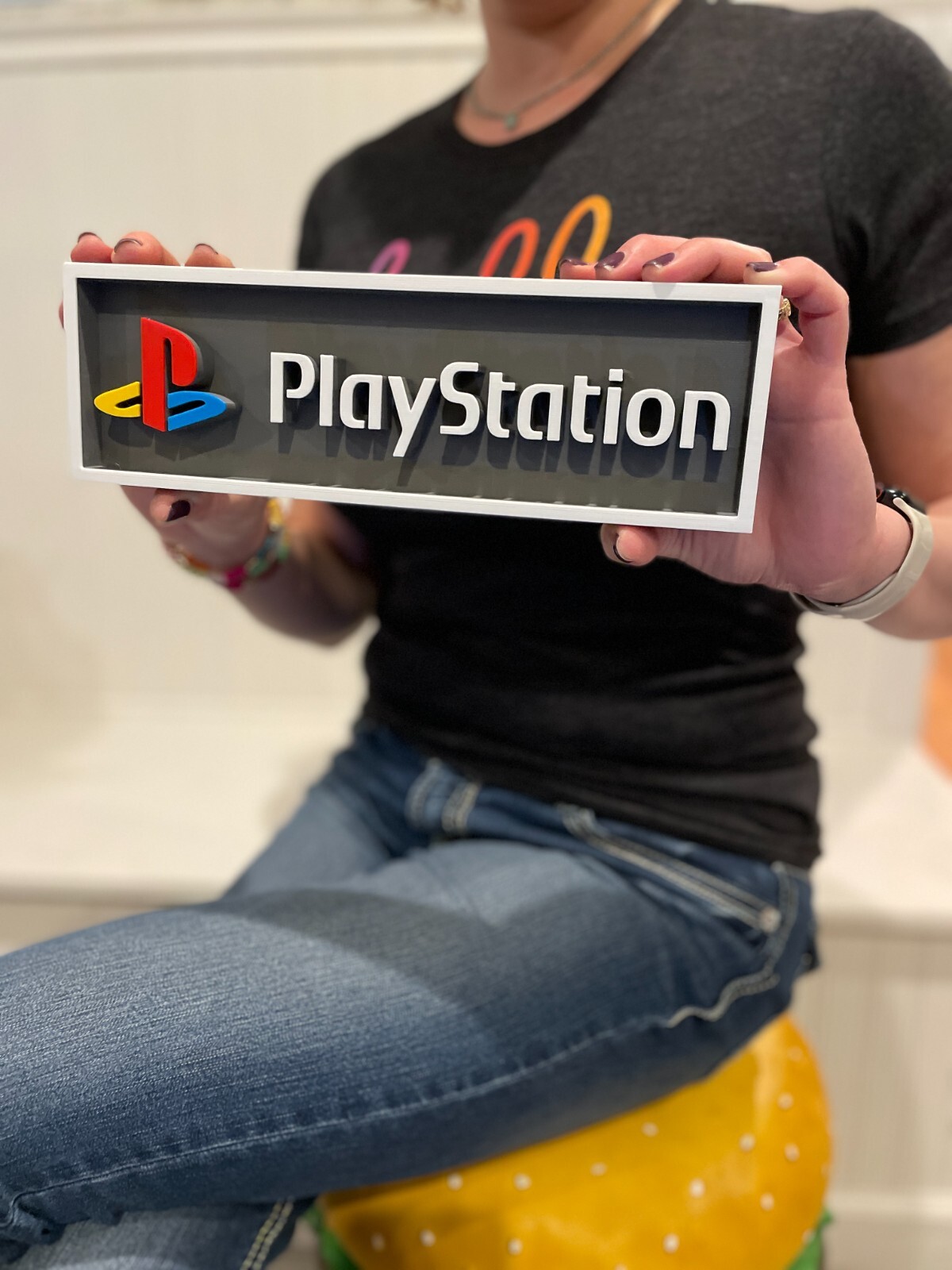 PLAYSTATION (PSX) 3D printed game console placard, multi-color