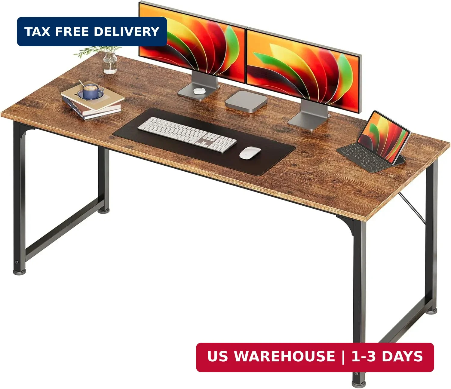 Huuger Computer Desk 55 Inch Home Office Gaming Work Study Large Legroom Rustic