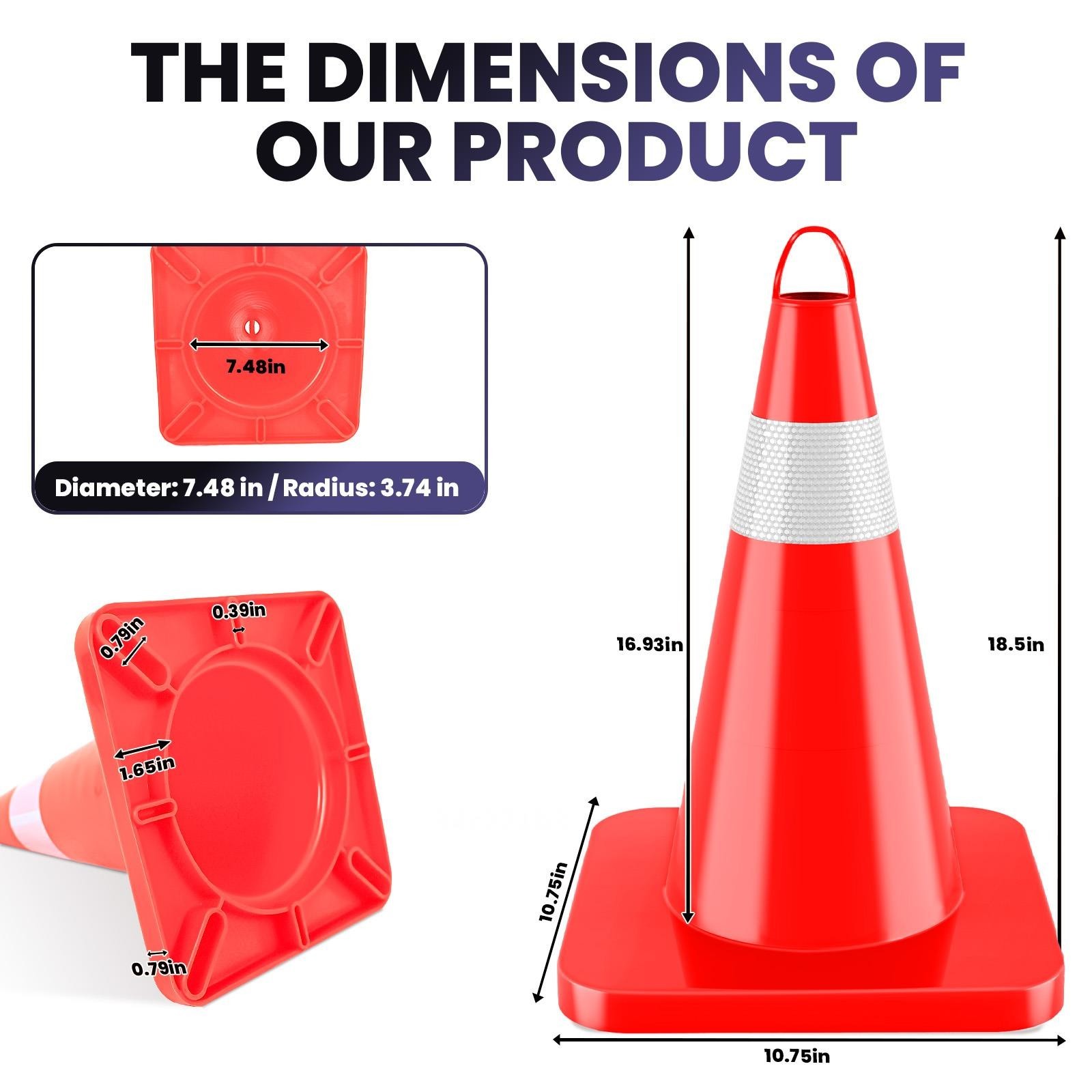 18in 20Pcs Traffic Safety Cone w/ Handle Stackable Design Road Cones w/Collar