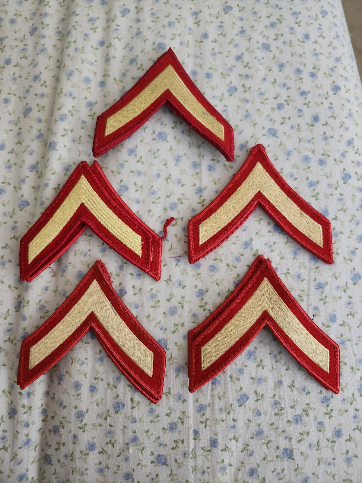 Offical USMC Private First Class Stripes - Gold on Red - 5 Pr. Uniform Removed