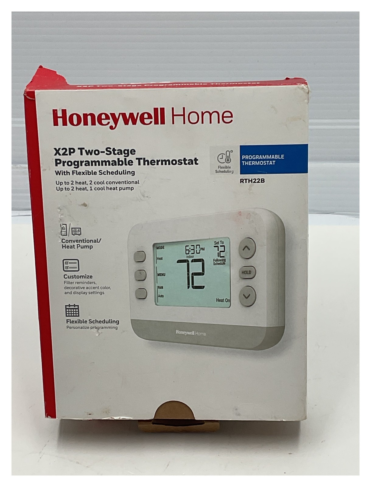 Honeywell Home X2P 2-Stage Programmable Thermostat RTH22B White New