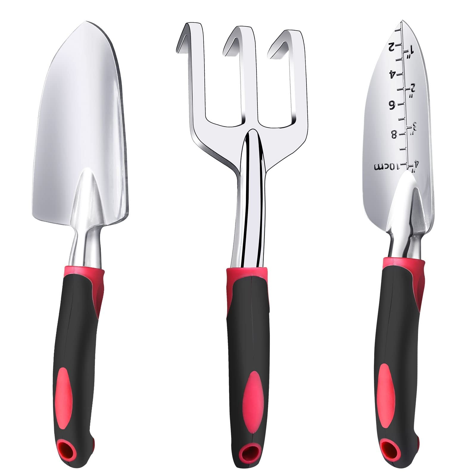 Garden Tool Set, 3 Pieces Aluminum Heavy Gardening Kit cherry red 3 pcs