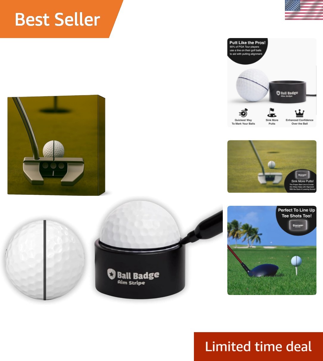 Ball Badge Aim Stripe - 360 Degree Golf Ball Line Marker Kit with Golf Bag At...