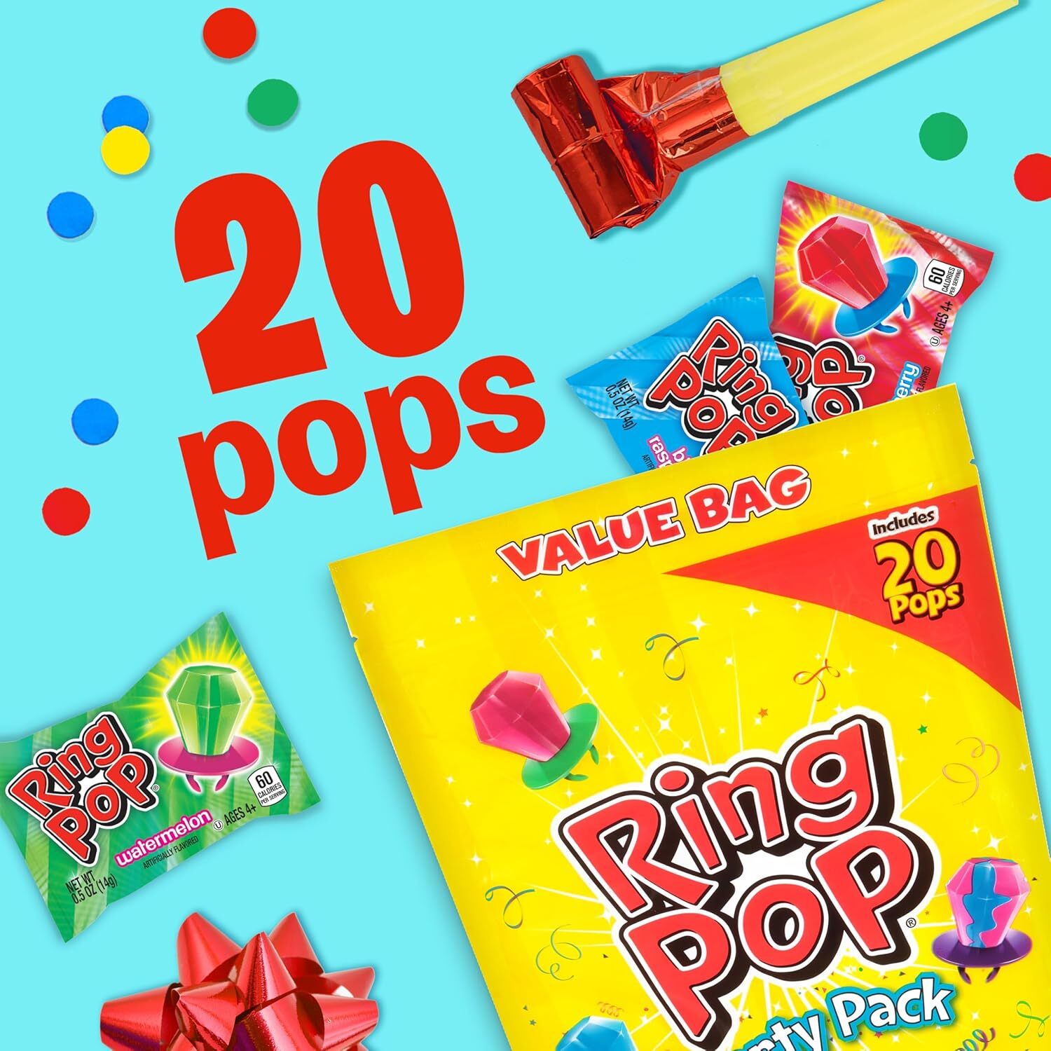 Ring Pop Individually Wrapped Bulk Lollipop Variety Party Pack – 20 Count Sucker