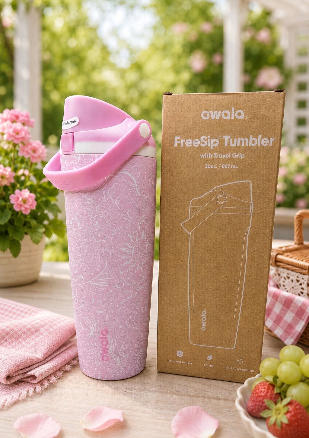 Owala FreeSip Tumbler 30oz Pink Travel Grip Insulated Water Bottle