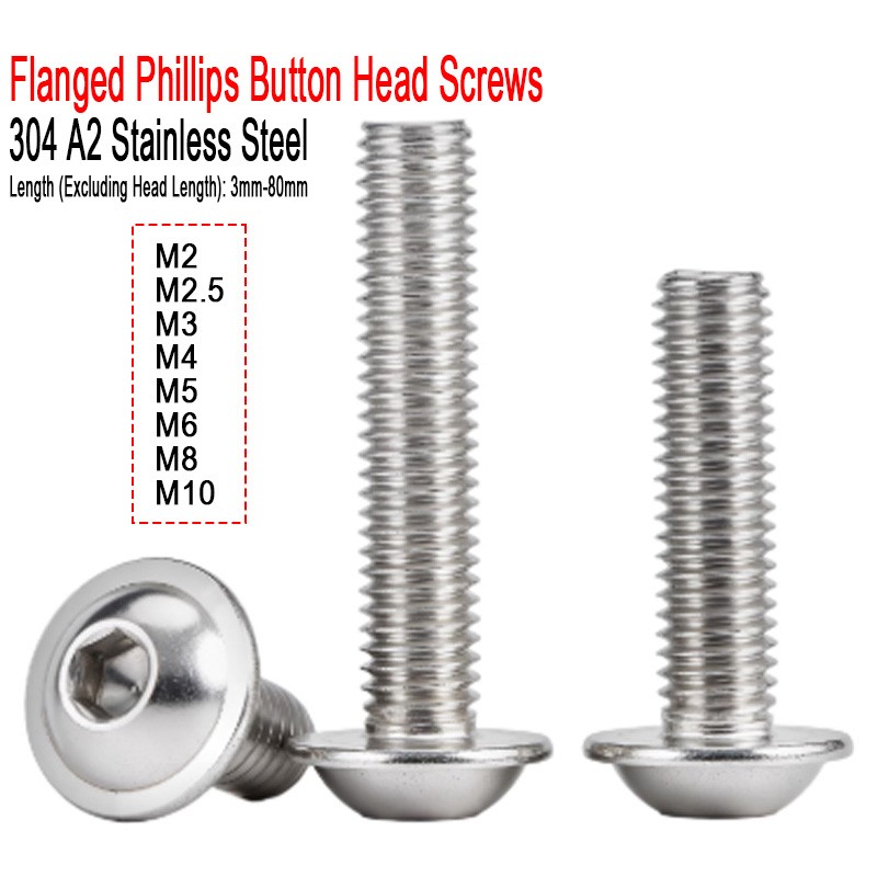 M2-M10 Flanged Button Dome Head Socket Screws Allen Bolts 304 A2 Stainless Steel