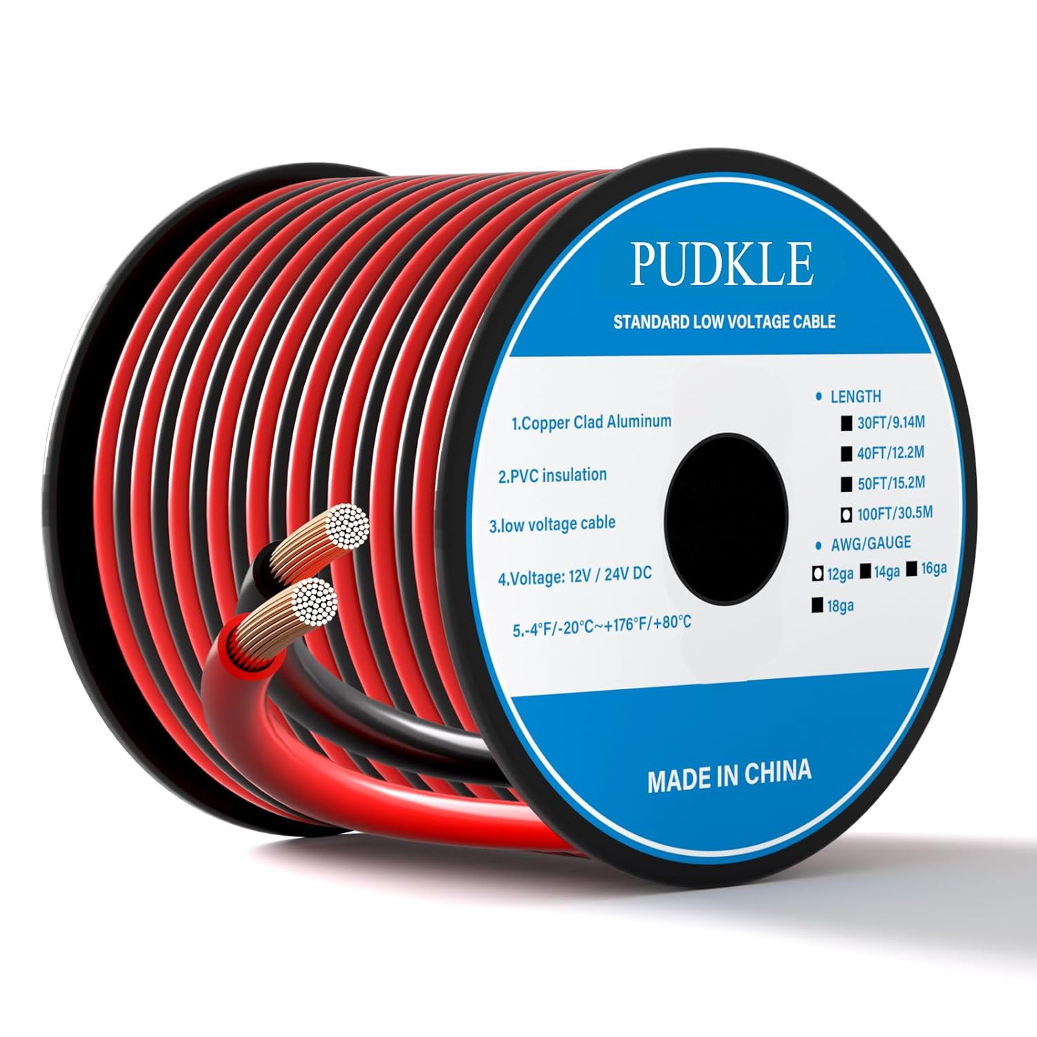 12 Gauge/12 AWG Copper Clad Aluminum 2 Conductor Red Black Electrical Wire 10...