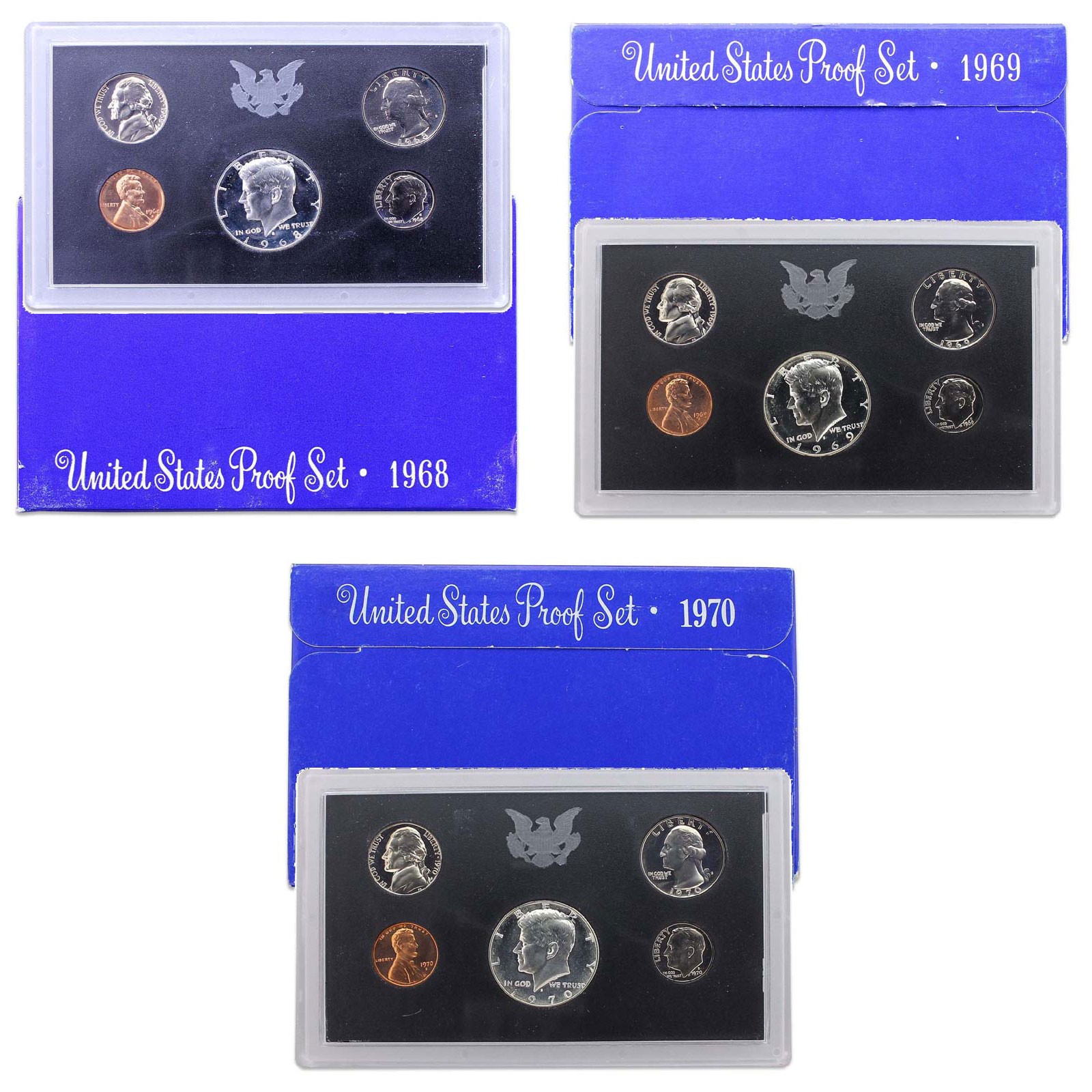 1968 1969 1970 Proof Set Run Original Box 3 Sets 15 Coin Lot US Mint