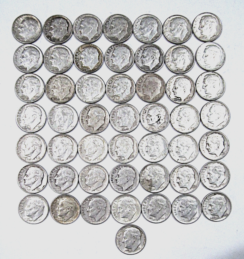 Roll pre-1965 Roosevelt Silver Mixed Dates Dimes 90% Silver Circulated 50 Coins