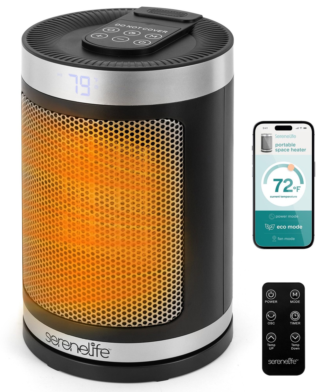 SereneLife Smart Space Heater – 1500W Indoor Electric Heater w/Thermostat- Black