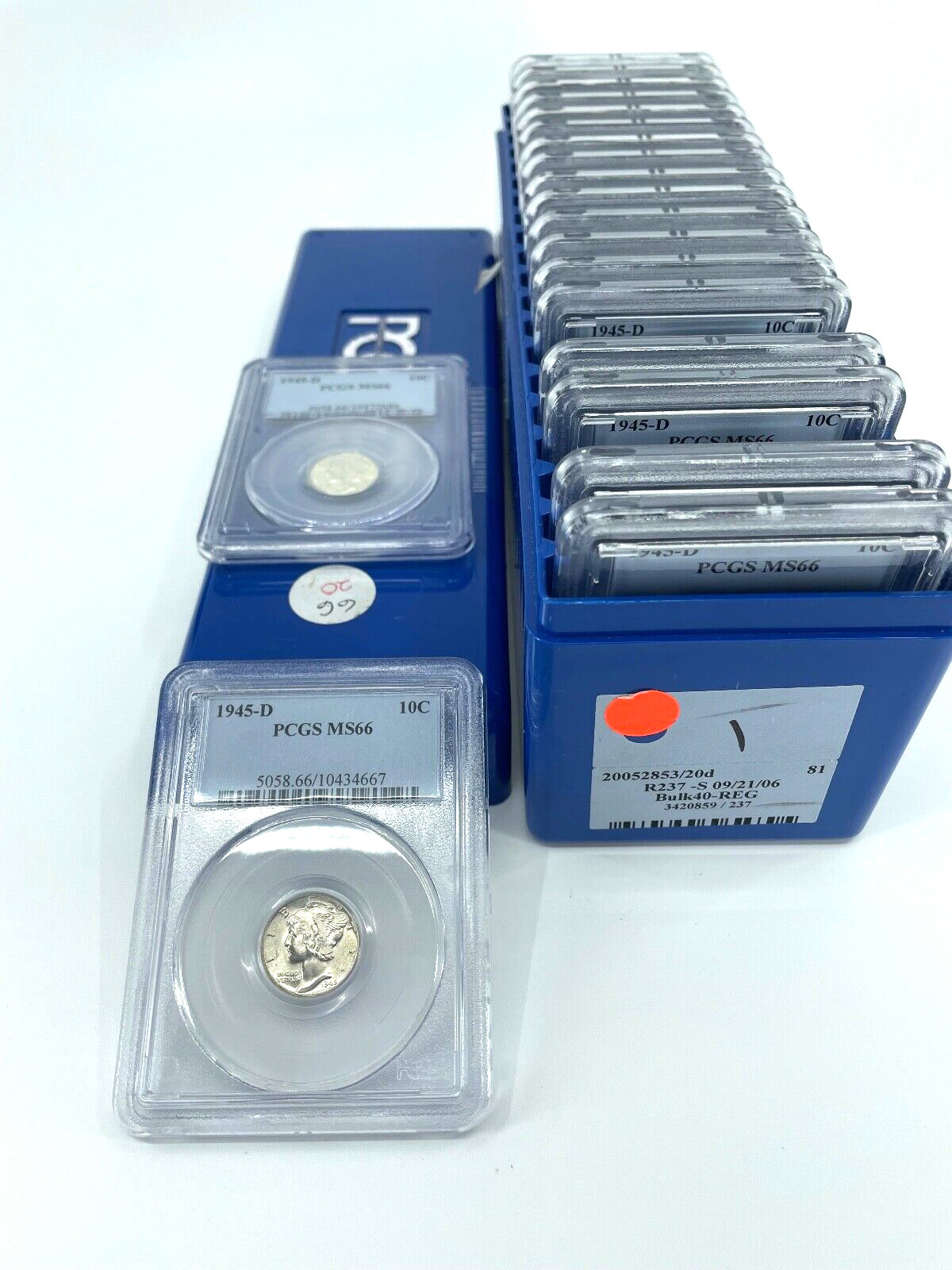 1945-D, 20 pcs. PCGS MS 66- Mercury Head Dimes in Box