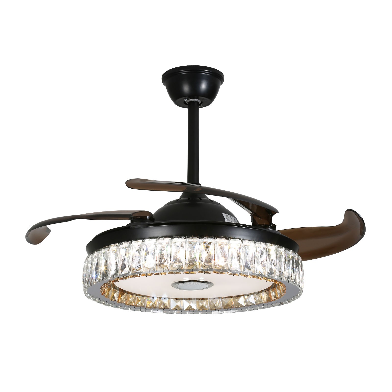 Ceiling Fan With Led Light 42 Inch Remote Control Retractable Black Crystal