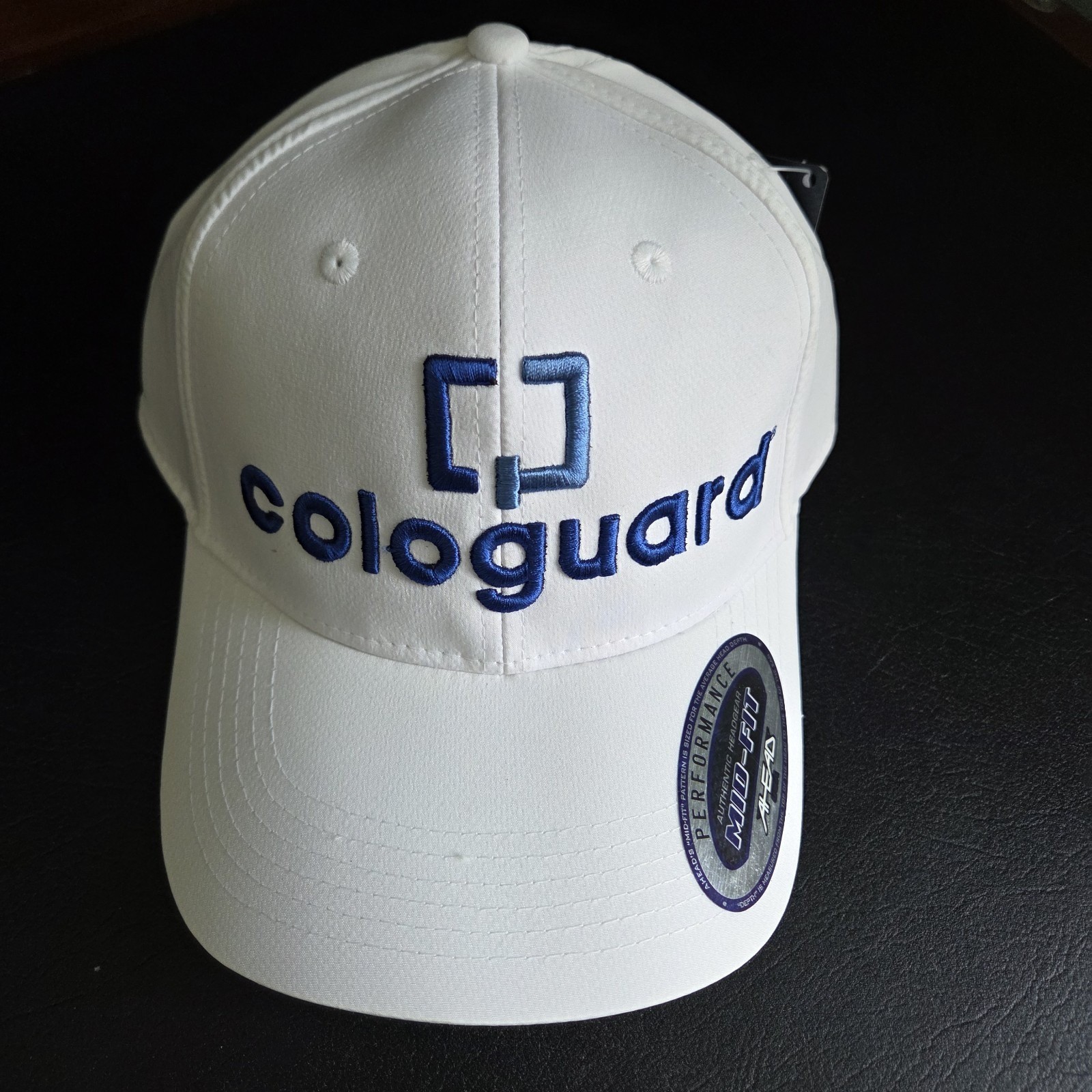 Ahead COLOGUARD Performance Golf Hat Promo White Blue Sport Adjustable Cap Ad