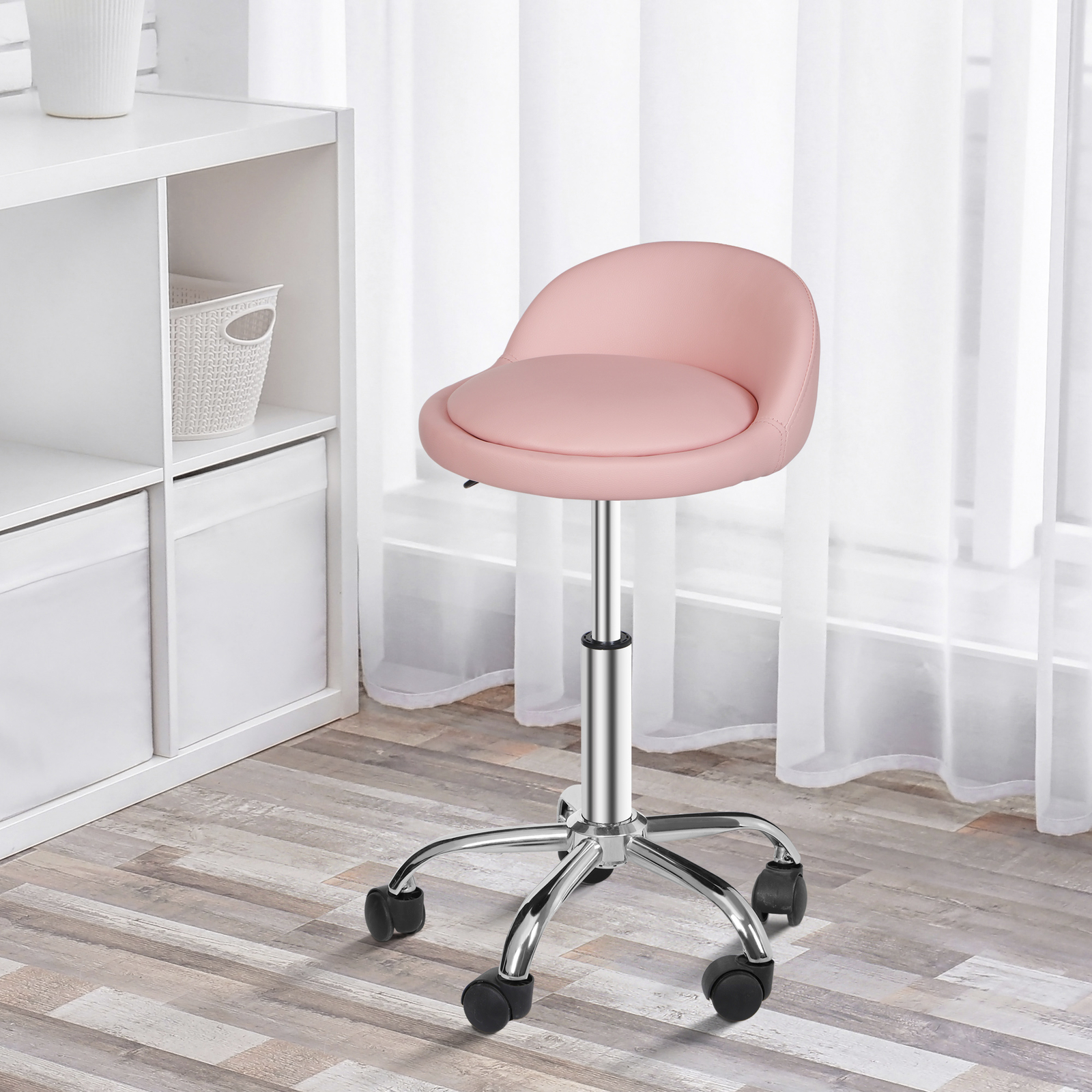 Adjustable Hydraulic Rolling Swivel Salon Stool w/Wheels Tattoo Chair Pink
