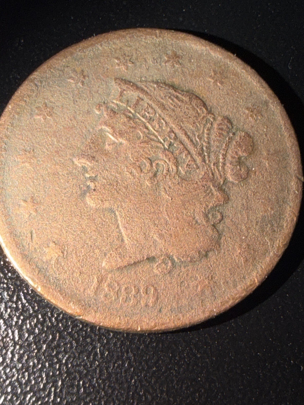 1839 Booby Head Large Cent VG+
