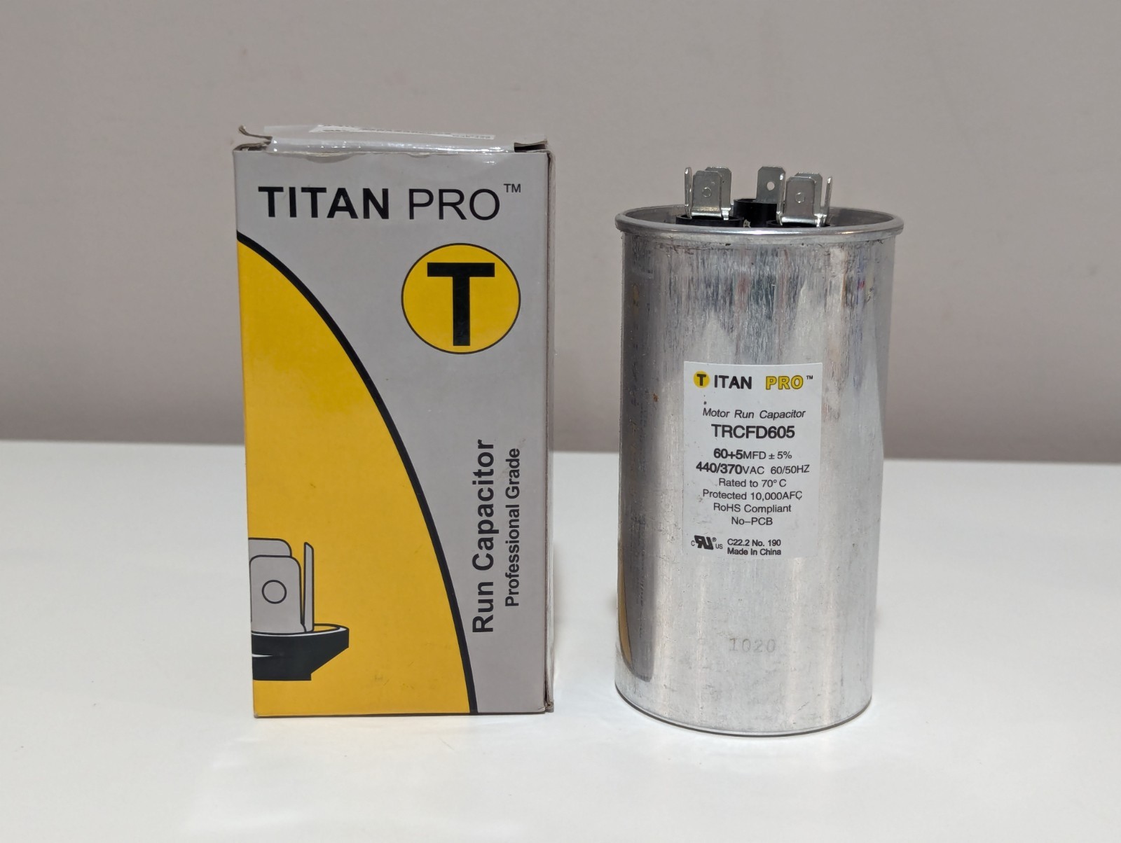 Packard Titan PRO TRCFD605 Run Capacitor 60+5 MFD 440/370 Volt Round