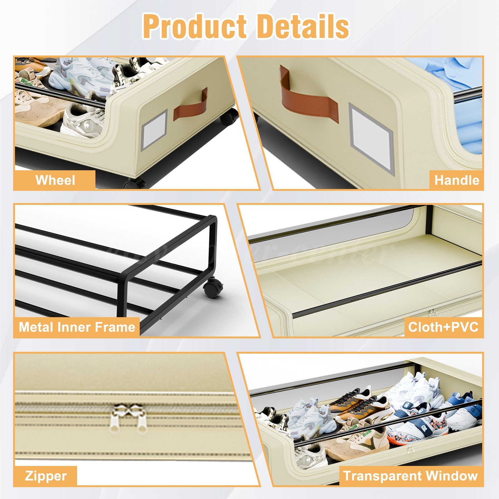 4-Pack Under Bed Storage Box with Wheels - Square Underbed Organizer