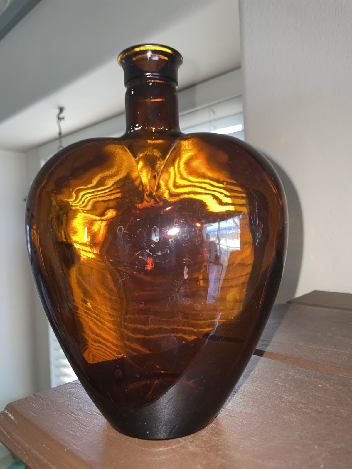 Vintage Paul Masson 8" Amber Brown Glass Heart Shaped Liquor Bottle Decanter