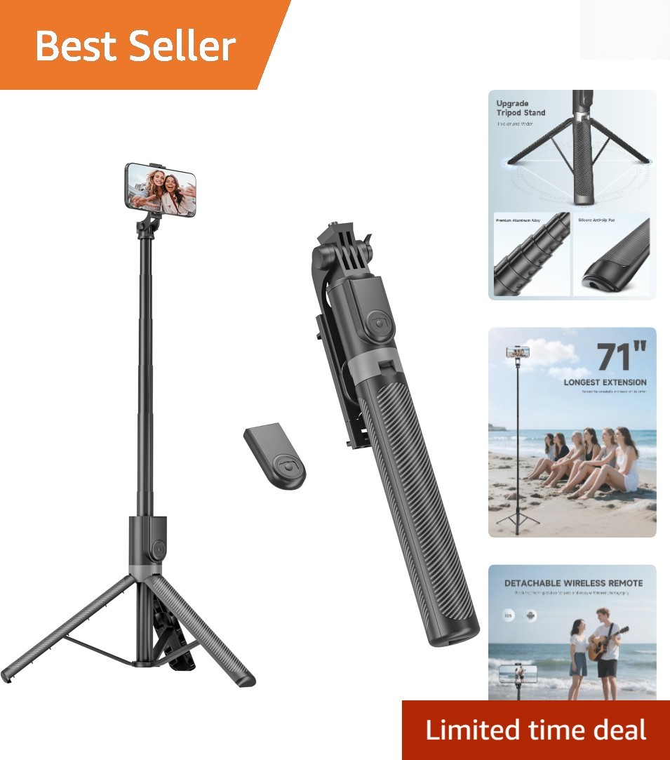 Portable 71” Selfie Stick Tripod - Perfect for Travel and Content Creation