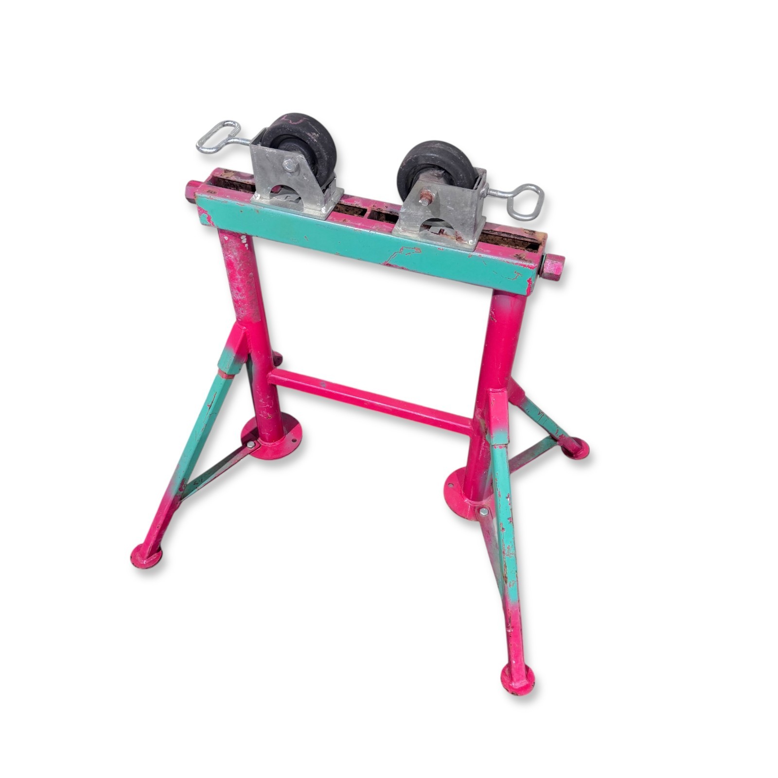 Heavy Duty Adjustable Pipe Roller Stand - Industrial Conduit Support Jack Pink